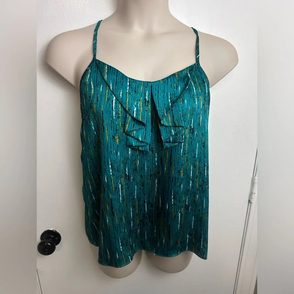 Apostrophe Green Ruffled Tank Top Large Petite Spaghetti Strap Lightweight Top - Picture 1 of 8